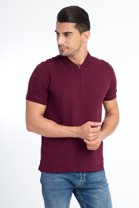 Red Polo Collar Regular Fit Cotton T-shirt