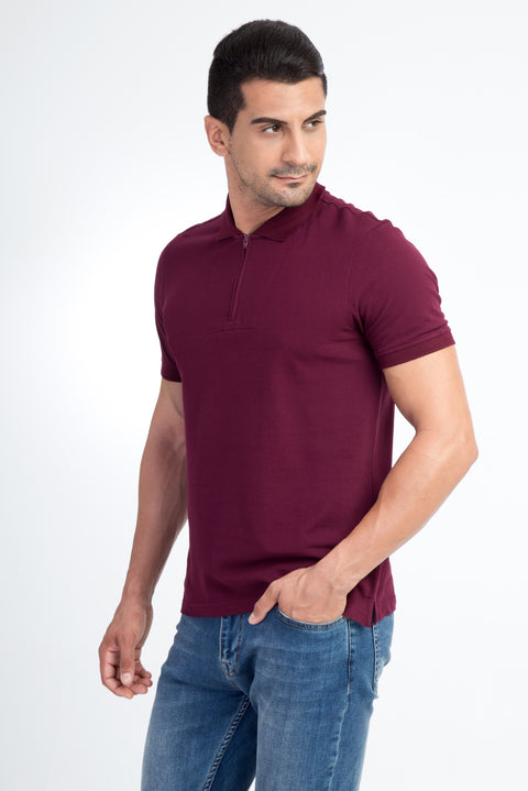 Red Polo Collar Regular Fit Cotton T-shirt