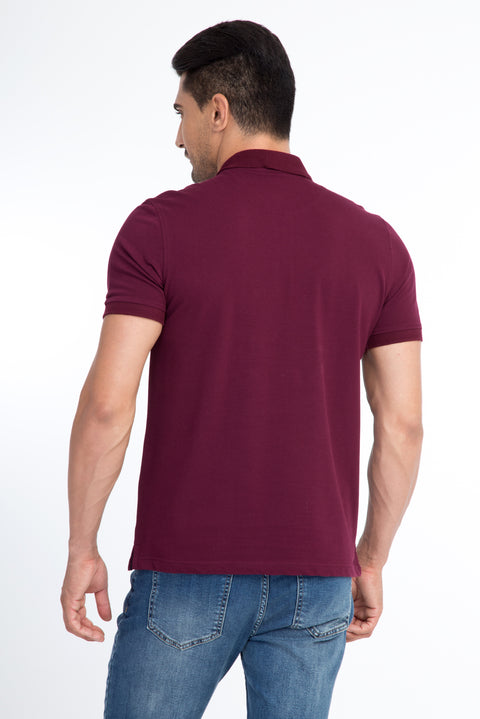 Red Polo Collar Regular Fit Cotton T-shirt
