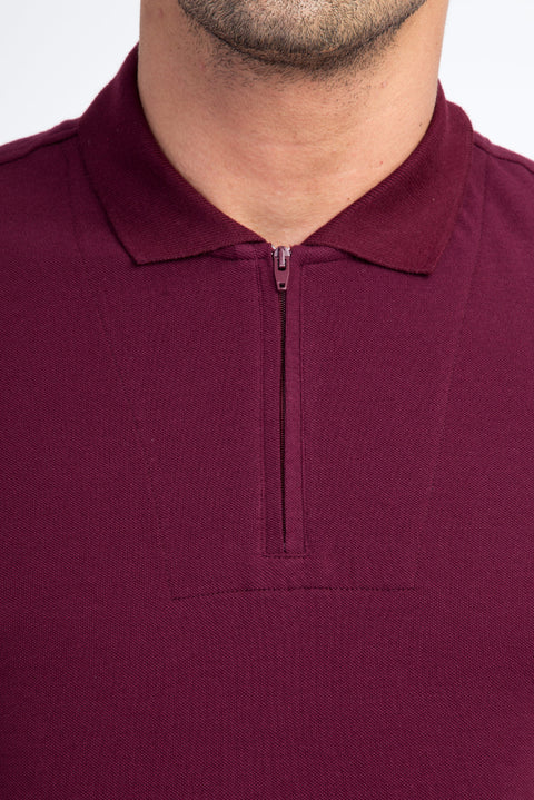 Red Polo Collar Regular Fit Cotton T-shirt