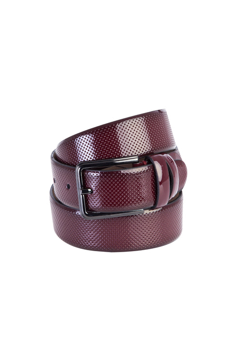 Burgundy Patterned Patent Leather Belt