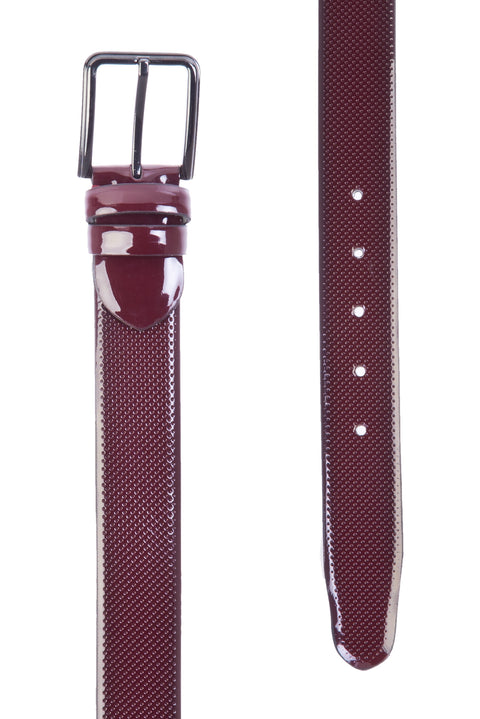 Burgundy Patterned Patent Leather Belt