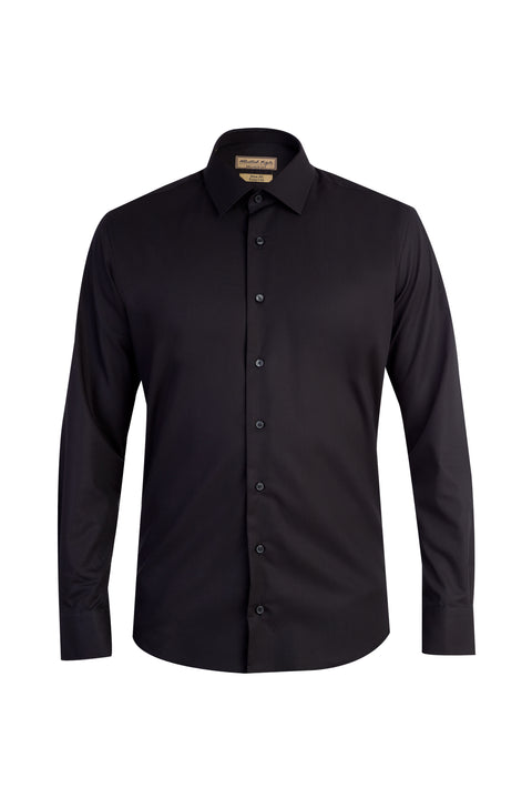 Black Long Sleeve Easy Iron Slim Fit Narrow Cut Cotton Shirt