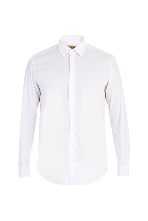 White Long Sleeve Easy Iron Slim Fit Narrow Cut Cotton Shirt