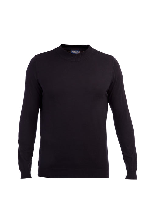 Black Half Turtleneck Regular Fit Cotton Knit Sweater