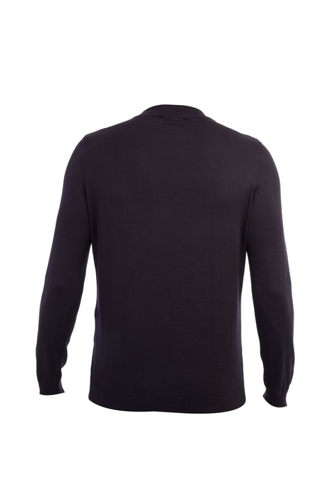 Black Half Turtleneck Regular Fit Cotton Knit Sweater