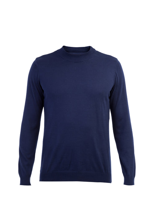 Navy Blue Half Turtleneck Regular Fit Cotton Knit Sweater