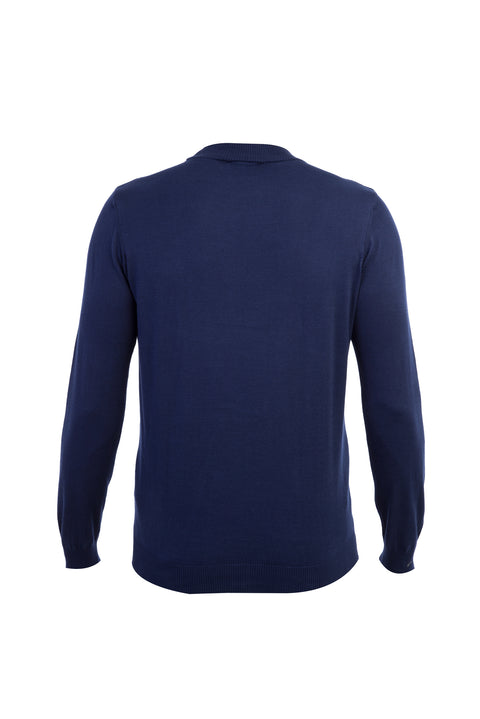 Navy Blue Half Turtleneck Regular Fit Cotton Knit Sweater