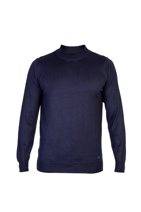Navy Blue Half Turtleneck Regular Fit Wool Knit Sweater