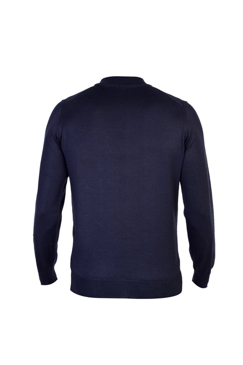 Navy Blue Half Turtleneck Regular Fit Wool Knit Sweater