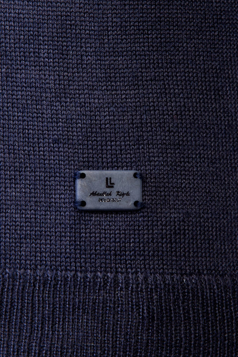 Navy Blue Half Turtleneck Regular Fit Wool Knit Sweater