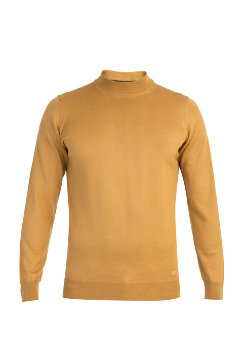 Açık Kahve - Camel Yarım Balıkçı Yaka Regular Fit Yünlü Triko Kazak