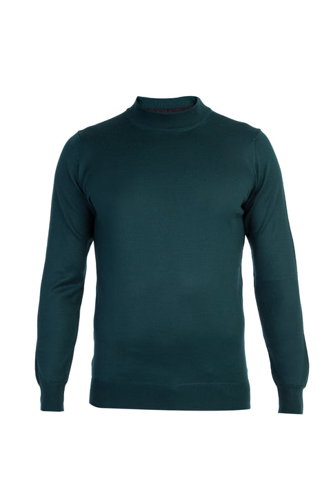 Dark Green Semi-Turtleneck Regular Fit Wool Knit Sweater