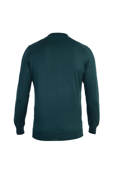 Dark Green Semi-Turtleneck Regular Fit Wool Knit Sweater