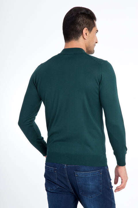 Dark Green Semi-Turtleneck Regular Fit Wool Knit Sweater