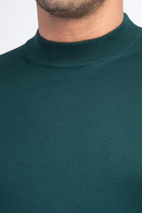 Dark Green Semi-Turtleneck Regular Fit Wool Knit Sweater