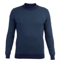 Navy Blue Half Turtleneck Regular Fit Wool Patterned Knit Sweater