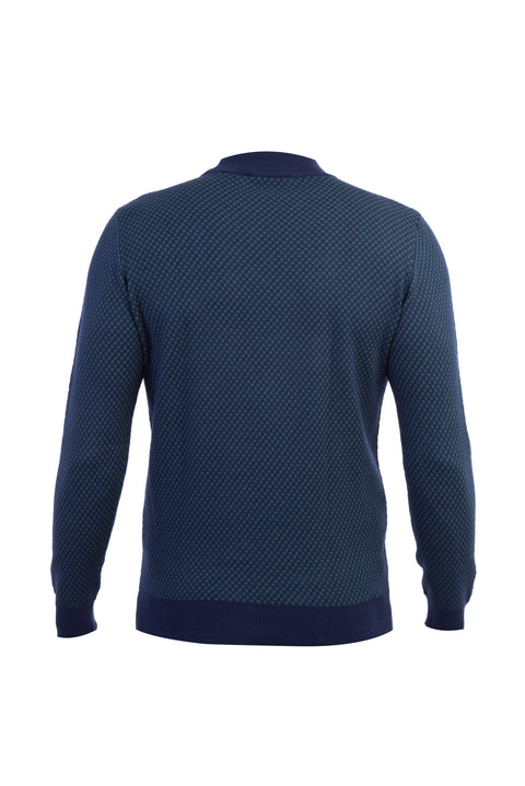 Navy Blue Half Turtleneck Regular Fit Wool Patterned Knit Sweater