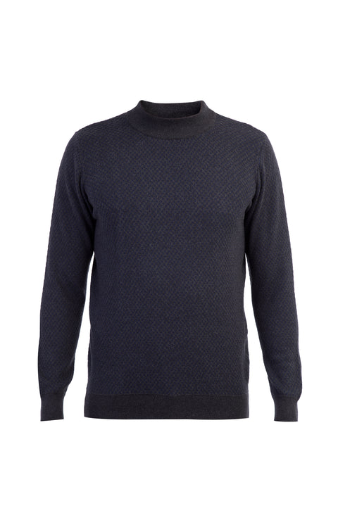 Anthracite Semi-Turtleneck Regular Fit Wool Patterned Knit Sweater