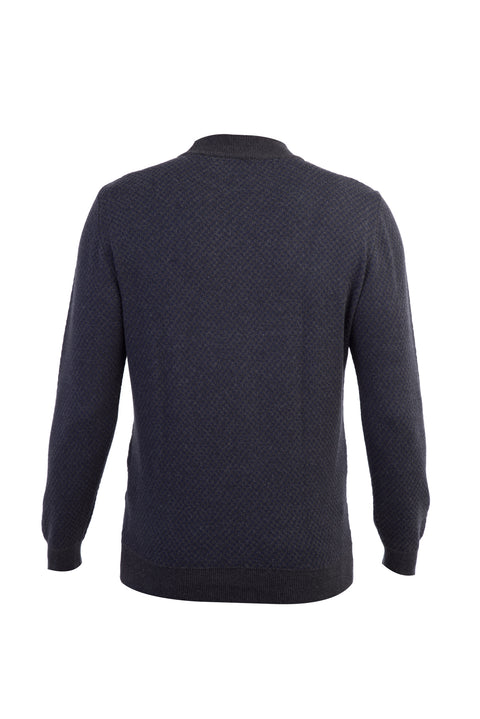 Anthracite Semi-Turtleneck Regular Fit Wool Patterned Knit Sweater