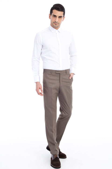 Mink 6 Drop Regular Fit Standard Cut Lycra Classic Fabric Trousers