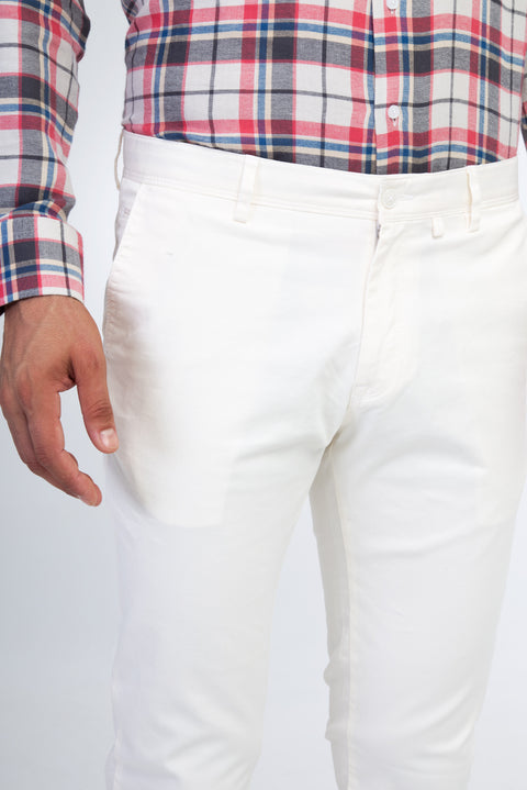 Cream Slim Fit Lycra Canvas / Chino Trousers