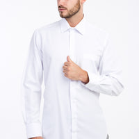 White Long-Sleeved Patterned Classic Shirt
