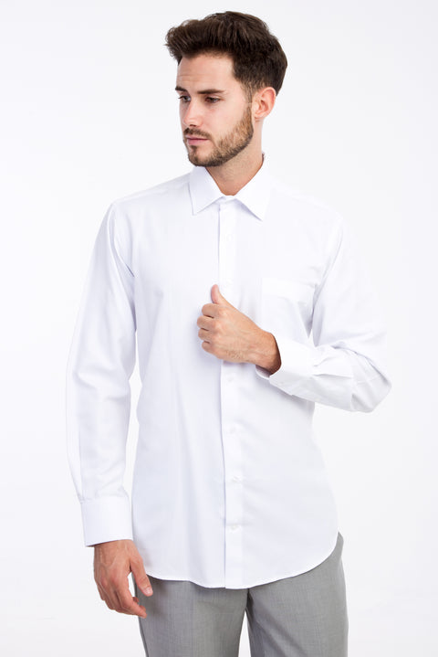 White Long-Sleeved Patterned Classic Shirt
