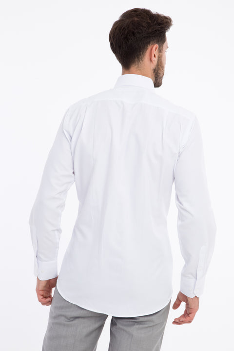 White Long-Sleeved Patterned Classic Shirt