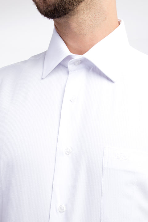 White Long-Sleeved Patterned Classic Shirt