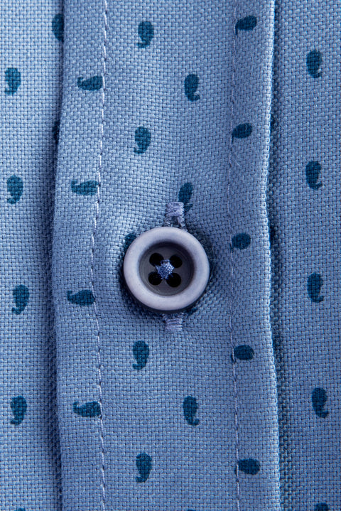 Blue Long-Sleeve Patterned Cotton Shirt