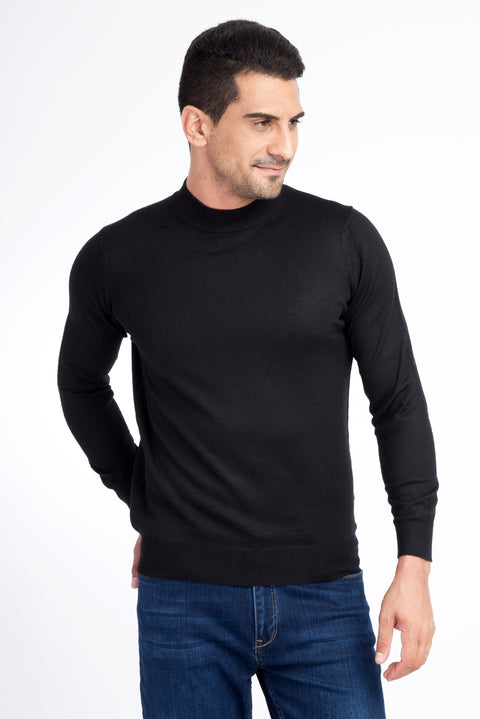Black Half Turtleneck Wool Knit Sweater