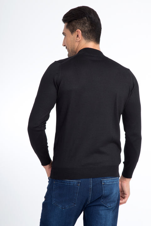Black Half Turtleneck Wool Knit Sweater