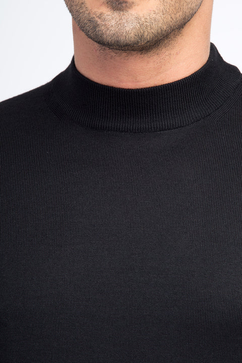 Black Half Turtleneck Wool Knit Sweater
