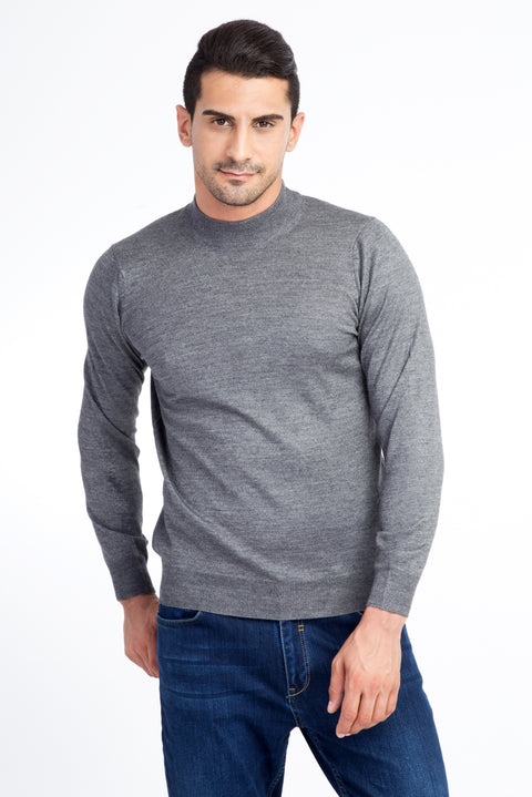 Medium Gray Semi-Turtleneck Wool Knit Sweater