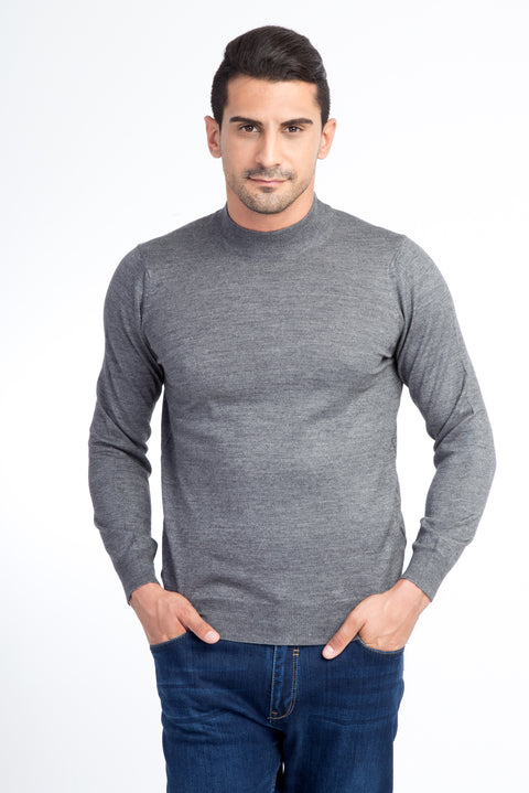 Medium Gray Semi-Turtleneck Wool Knit Sweater