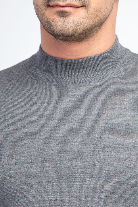 Medium Gray Semi-Turtleneck Wool Knit Sweater