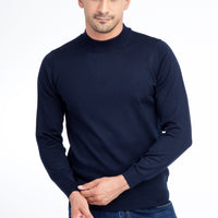 Navy Blue Half Turtleneck Wool Knit Sweater
