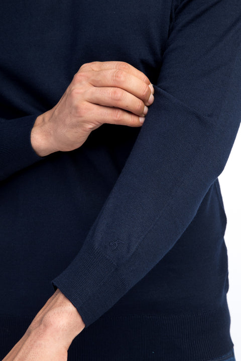 Navy Blue Half Turtleneck Wool Knit Sweater