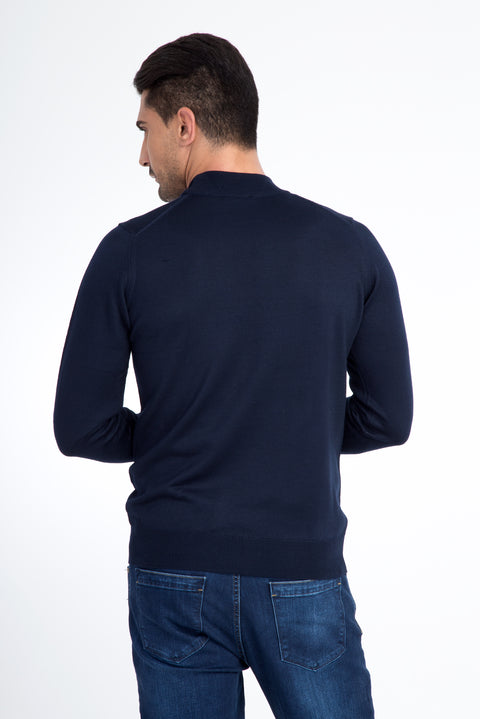 Navy Blue Half Turtleneck Wool Knit Sweater