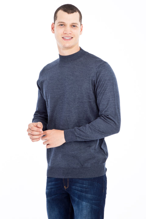 Navy Blue Half Turtleneck Wool Knit Sweater