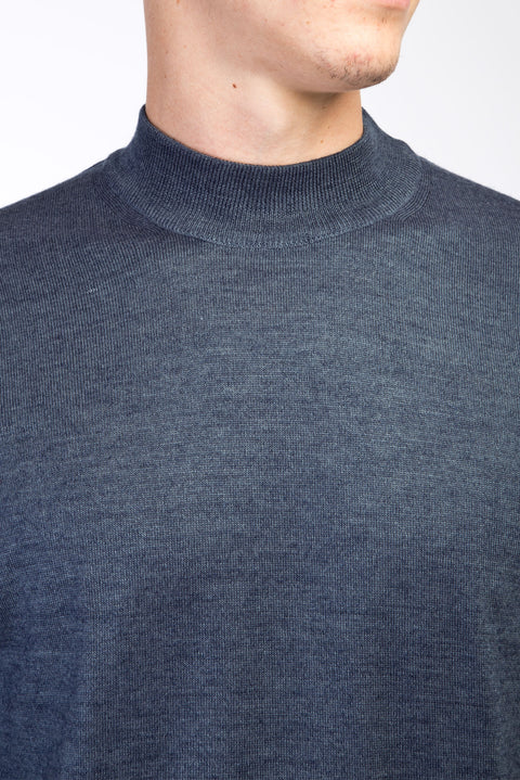 Navy Blue Half Turtleneck Wool Knit Sweater