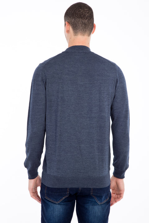 Navy Blue Half Turtleneck Wool Knit Sweater