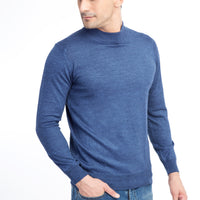 Blue Semi-Turtleneck Wool Knit Sweater