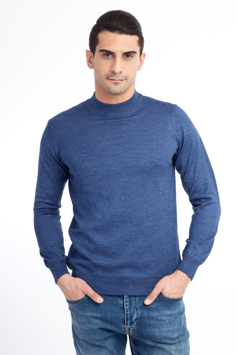 Blue Semi-Turtleneck Wool Knit Sweater