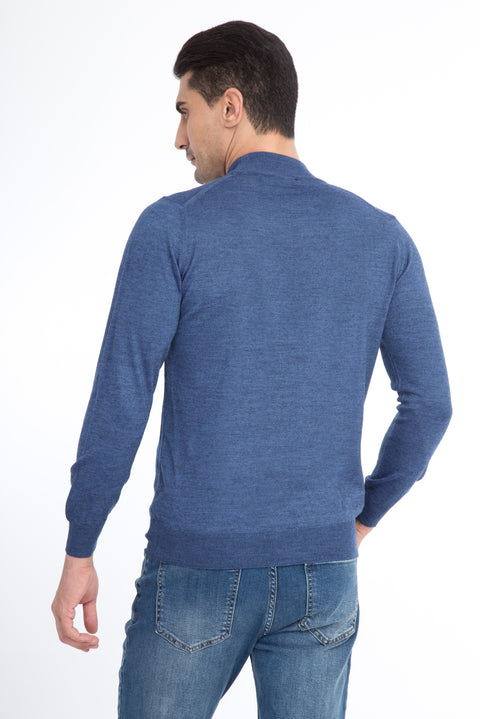 Blue Semi-Turtleneck Wool Knit Sweater