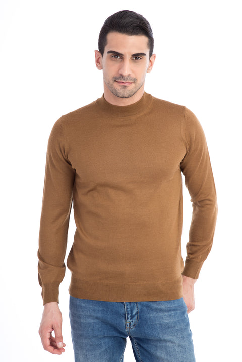 Light Brown - Camel Half Turtleneck Wool Knit Sweater