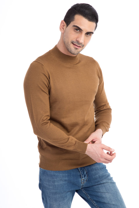 Light Brown - Camel Half Turtleneck Wool Knit Sweater