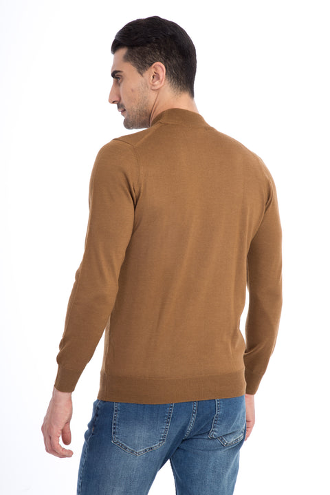 Light Brown - Camel Half Turtleneck Wool Knit Sweater
