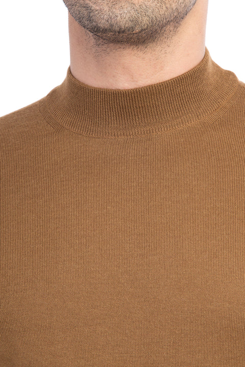 Light Brown - Camel Half Turtleneck Wool Knit Sweater